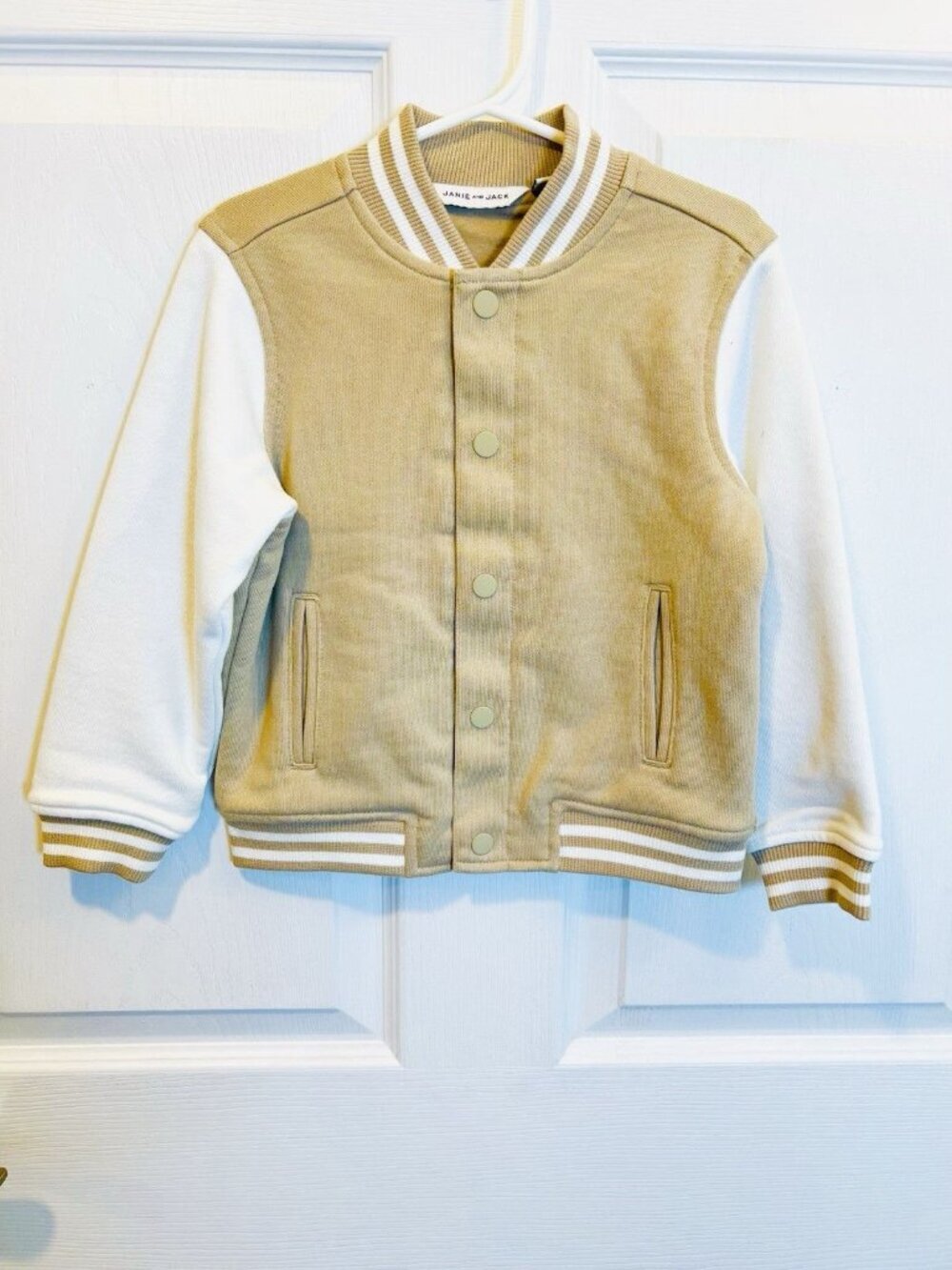 Janie And Jack Toddler Classic Bomber Jacket 3-4 Years Tan Snap Front Pockets - Picture 2 of 8
